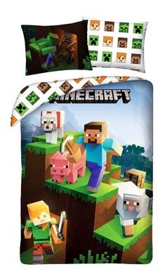 Minecraft, set lenjerie de pat single, 140-200 cm + 70-90 cm
