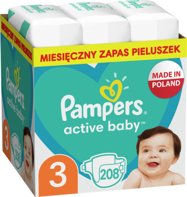 Pampers Active Baby, scutece marimea 3, 6-10 kg, 208 buc.