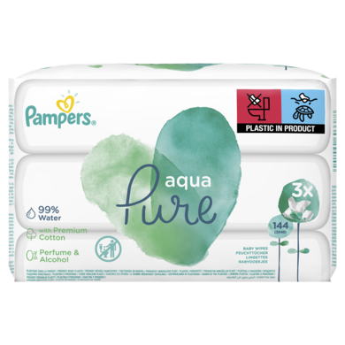 Pampers Aqua Pure Baby Wipes, 3 pachete, 144 buc.