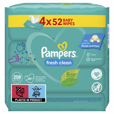 Pampers Fresh Clean, servetele umede, 4 pachete de 52 servetele, 208 buc.