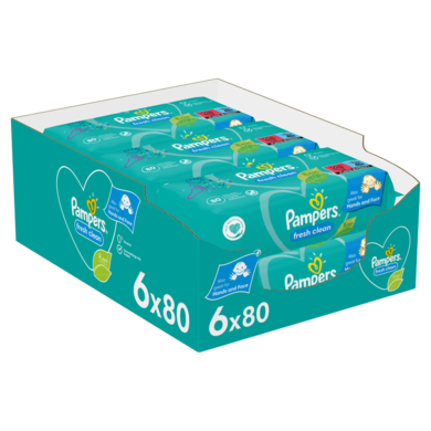 Pampers Fresh Clean, servetele umede, 6 pachete de 80 servetele, 480 buc.