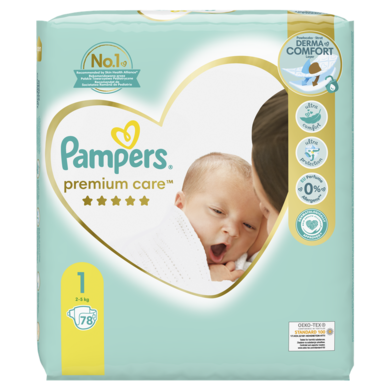 Pampers Premium Care, scutece marimea 1, 2-5 kg, 78 buc.