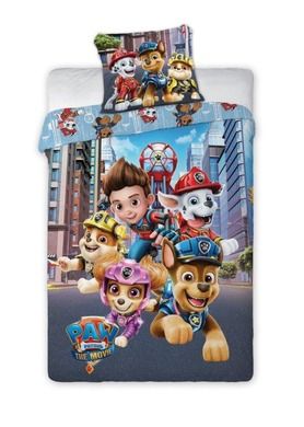 Paw Patrol, The Movie, set lenjerie de pat single, albastru, 160-200 cm