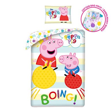 Peppa Pig, set lenjerie de pat single, 140-200 cm + 70-90 cm
