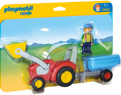 Playmobil, 1.2.3, Tractor cu remorca, 6964