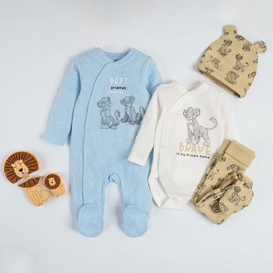 Set pentru baieti, Caciula, Body cu maneca lunga, Pijama tip salopeta, mix de culori, imprimeu Lion King