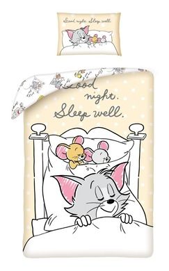 Tom & Jerry, set lenjerie de pat pentru bebelusi, 100-135 cm