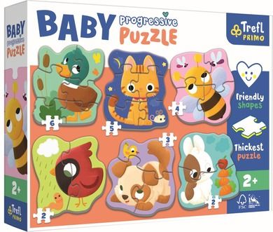 Trefl, Baby Progressive, Animale, puzzle, 2, 3, 4, 5 si 6 piese