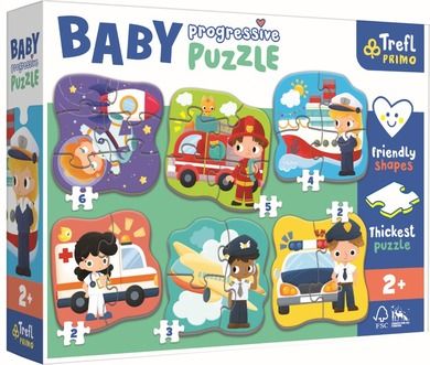 Trefl, Baby Progressive, Vehicule si profesii, puzzle, 2, 3, 4, 5 si 6 piese