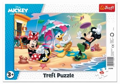 Trefl, Mickey Mouse, Frame, Joaca pe plaja, puzzle, 15 piese