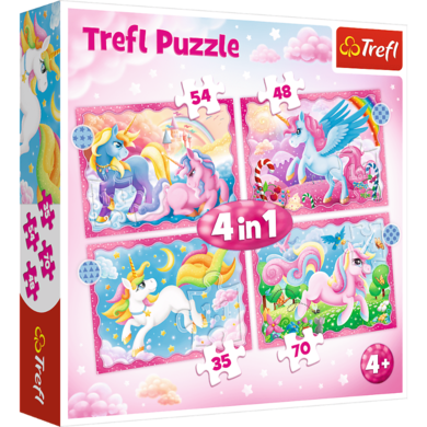 Trefl, Unicorni si magie, puzzle 4in1, 71 piese