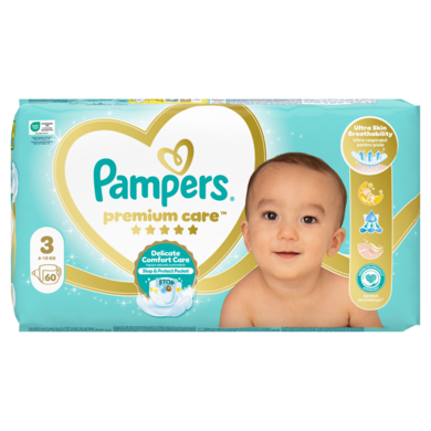 Pampers Premium Care, scutece marimea 3, 5-9 kg, 60 buc.