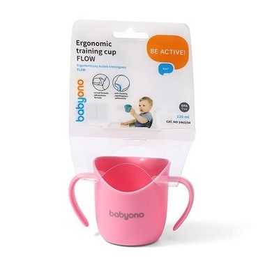 BabyOno, Flow, cana ergonomica pentru copii, 120 ml, roz