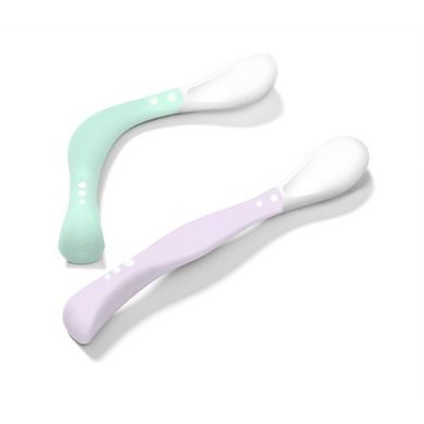 BabyOno, Lingurite flexibile pentru bebelusi, verde menta/mov, 2 buc.