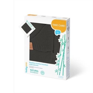 BabyOno, paturica tricotata din bambus cu franjuri, negru, 75-100 cm
