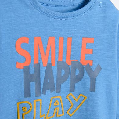 Cool Club, Bluza cu maneca lunga pentru baieti, albastru, imprimeu Smile, happy, play