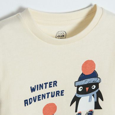Cool Club, Bluza cu maneca lunga pentru baieti, ecru, imprimeu Winter adventure