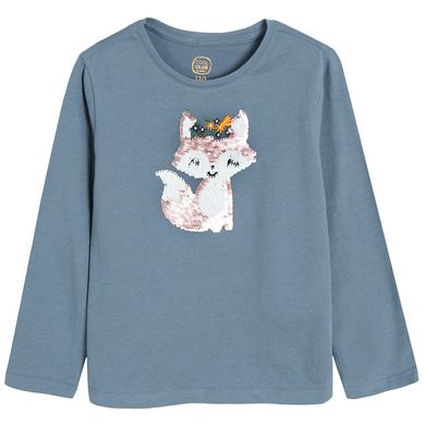 Cool Club, Bluza cu maneca lunga pentru fete, albastru, imprimeu vulpe, paiete duble