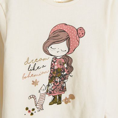 Cool Club, Bluza cu maneca lunga pentru fete, ecru, imprimeu Dream like a bohemian