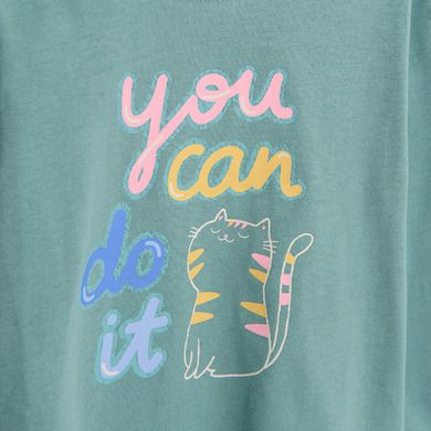 Cool Club, Bluza cu maneca lunga pentru fete, verde, imprimeu pisica, You can do it