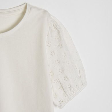 Cool Club, Bluza cu maneca scurta pentru fete, ecru, broderie englezeasca