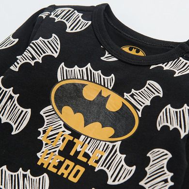 Cool Club, Body cu maneca lunga pentru baieti, bumbac organic, negru, imprimeu Batman