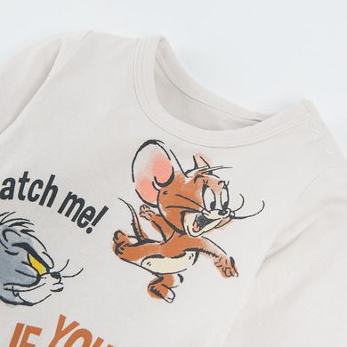 Cool Club, Body cu maneca lunga pentru baieti, gri, imprimeu Tom & Jerry