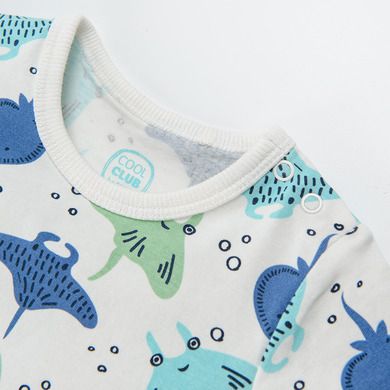Cool Club, Body cu maneca scurta pentru baieti, alb, imprimeu pesti
