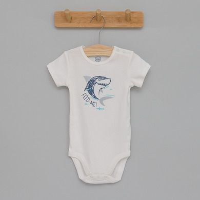 Cool Club, Body cu maneca scurta pentru baieti, bumbac organic, imprimeu rechini, set 3 buc.