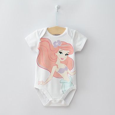 Cool Club, Body cu maneca scurta pentru fete, bumbac organic, mix de culori, imprimeu Ariel, Disney Princes, set 3 buc.