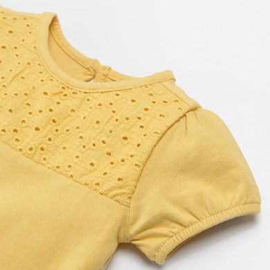 Cool Club, Body cu maneca scurta pentru fete, galben, broderie englezeasca