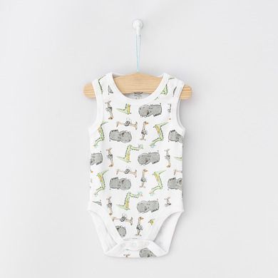 Cool Club, Body fara maneci pentru baieti, bumbac organic, mix de culori, in dungi, imprimeu animalute, set 2 buc.