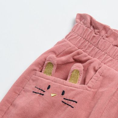 Cool Club, Pantaloni reiati din material textil pentru fete, roz, imprimeu iepuras