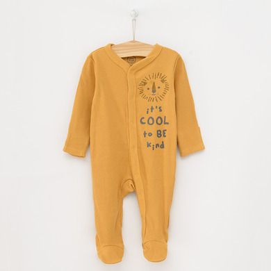 Cool Club, Pijama tip salopeta pentru baieti, bumbac organic, albastru, galben, imprimeu Cool to be kind, set 2 buc.