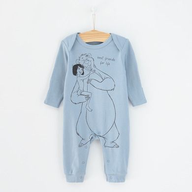 Cool Club, Pijama tip salopeta pentru baieti, gri, albastru, imprimeu Cartea junglei, set 2 buc.
