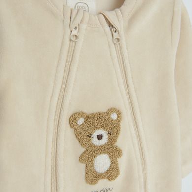 Cool Club, Pijama tip salopeta pentru bebelusi, bumbac organic, bej