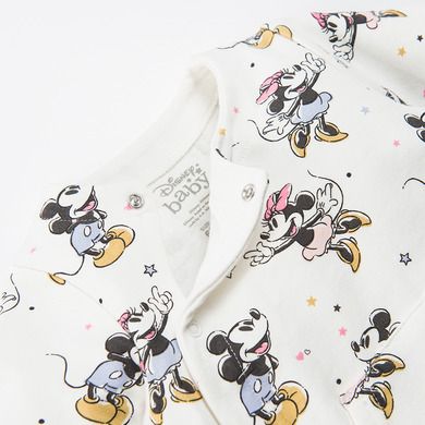 Cool Club, Pijama tip salopeta pentru fete, ecru, imprimeu Minnie Mouse