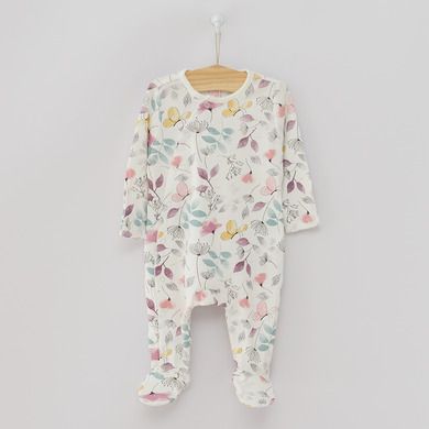 Cool Club, Pijama tip salopeta pentru fete, ecru, violet, imprimeu flori, fluturi, set 2 buc.