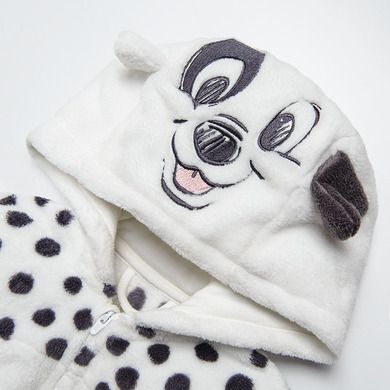 Cool Club, Salopeta cu gluga pentru bebelusi, alb, imprimeu 101 Dalmatieni