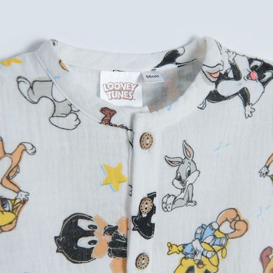 Cool Club, Salopeta rompers pentru baieti, alb, imprimeu Looney Tunes