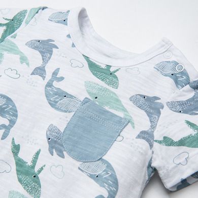 Cool Club, Salopeta Rompers pentru baieti, bumbac organic, alb, imprimeu animale acvatice