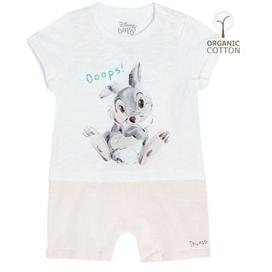 Cool Club, Salopeta rompers pentru baieti, bumbac organic, ecru, imprimeu Disney