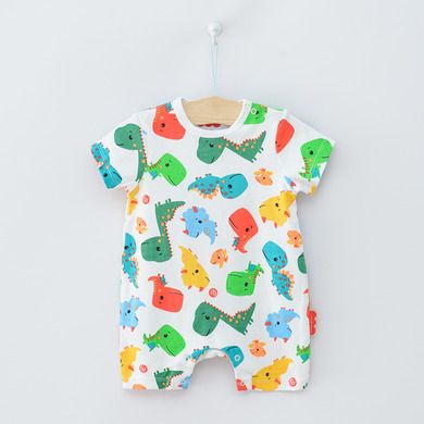 Cool Club, Salopeta Rompers pentru baieti, bumbac organic, mix de culori, imprimeu dinozauri, Fisher-Price, set 2 buc.