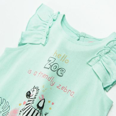 Cool Club, Salopeta Rompers pentru fete, bumbac organic, verde-menta, imprimeu zebra