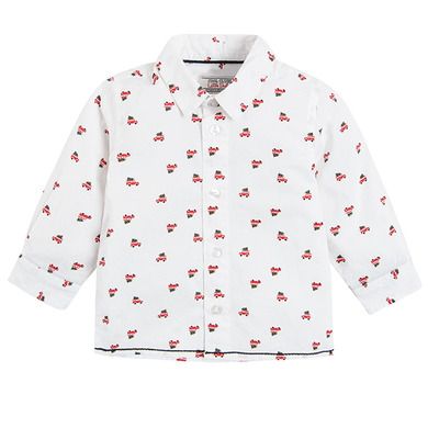Cool Club, Set pentru baieti, camasa cu maneca lunga si pantaloni din material textil, alb-bleumarin, imprimeu masini