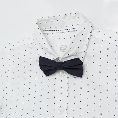Cool Club, Set pentru baieti, camasa cu maneca scurta si papion, alb-bleumarin, imprimeu figuri geometrice