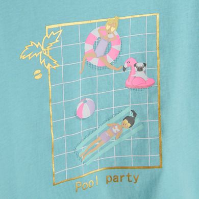 Cool Club, Tricou pentru fete, turcoaz, imprimeu Pool party