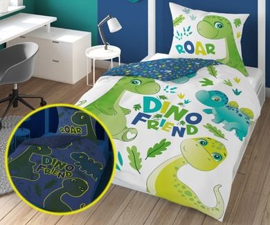 Dinozaur Fluo, set lenjerie de pat single, 160-200 cm