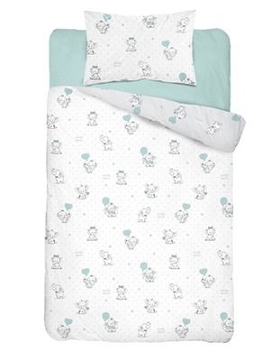Elefanti, set lenjerie de pat si aparatori patut, 3 piese, menta verde, 90-120 cm