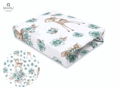 MimiNu, Caprioare, cearceaf din bumbac cu elastic, verde, 80-160 cm